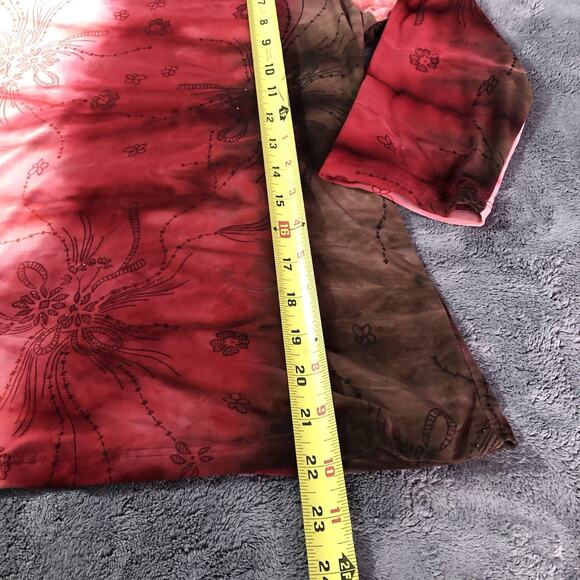 Womens Floral Top Size L Red Tyedye Sparkle Stretch Lorelei Gilmore Fairy Grunge - Picture 3 of 8